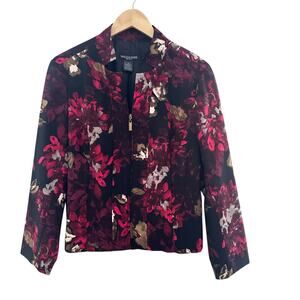 Molly & Maxx Petite Floral Zip Front Blazer Jacket Black Burgundy Pink PL